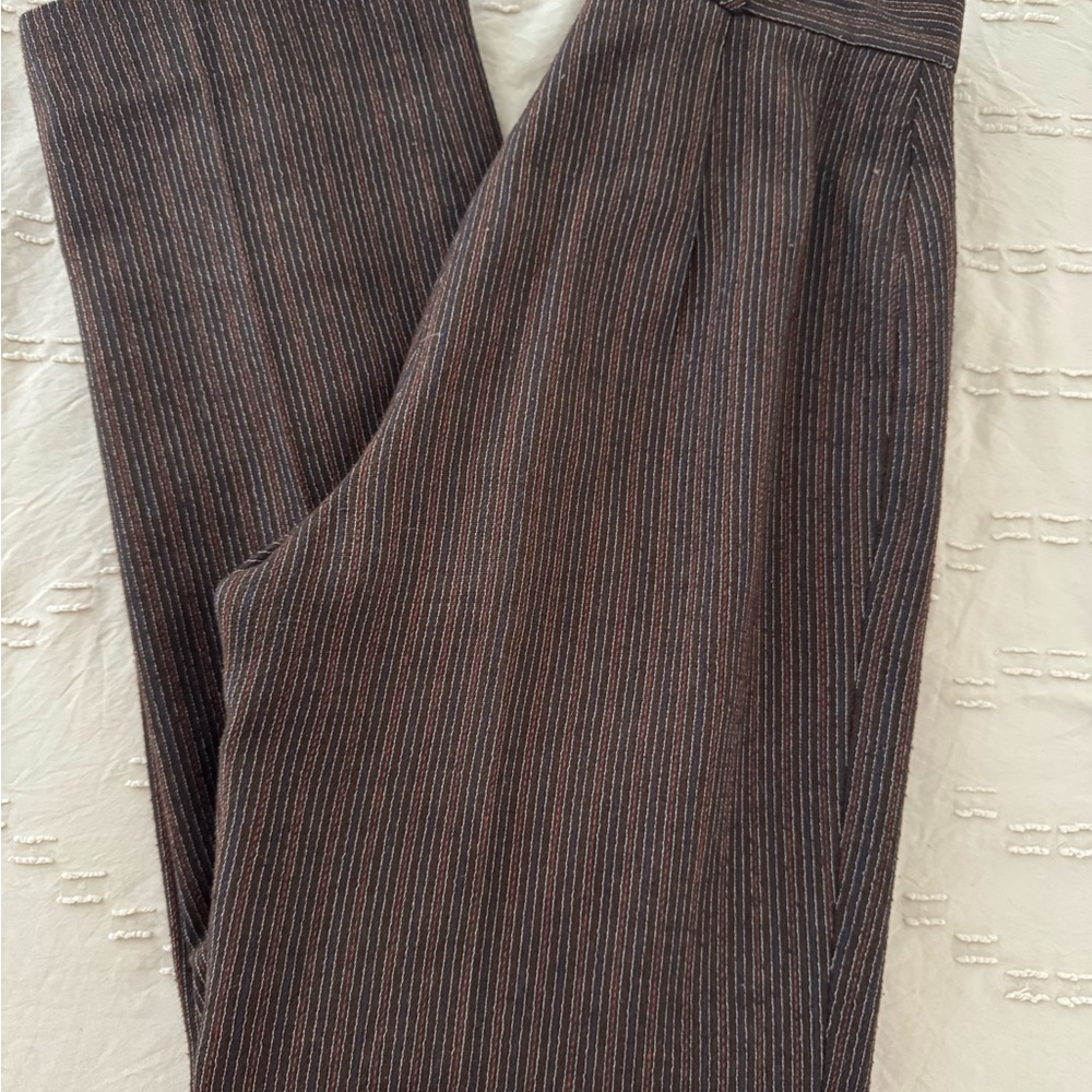 Retro Vintage Women's Wool Pinstripe Brown Trousers - Size 24